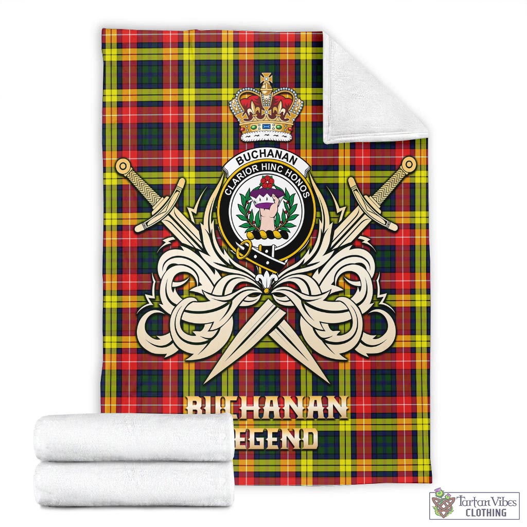 Tartan Vibes Clothing Buchanan Modern Tartan Blanket with Clan Crest and the Golden Sword of Courageous Legacy