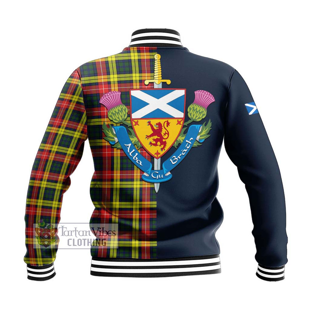 Tartan Vibes Clothing Buchanan Modern Tartan Baseball Jacket with Scottish Lion Royal Arm Half Style