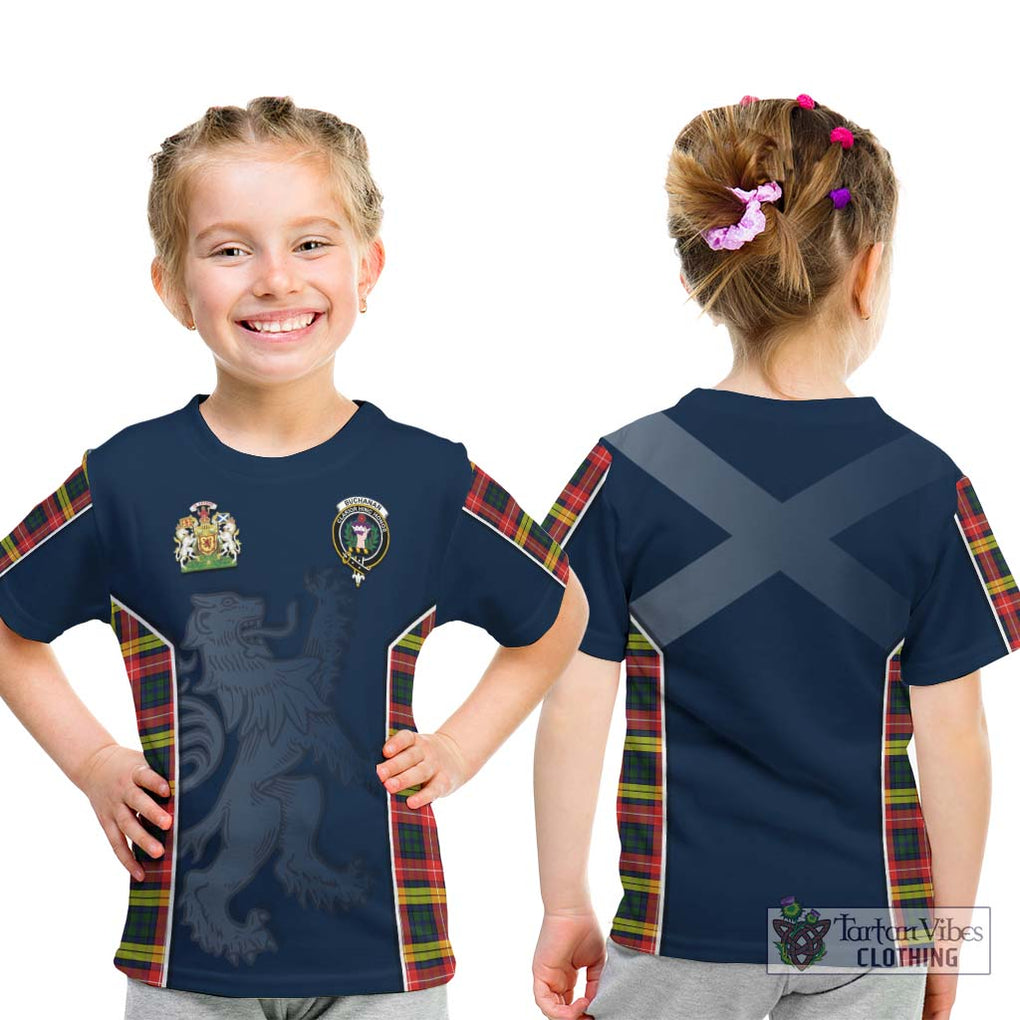 Buchanan Modern Tartan Kid T-Shirt with Family Crest and Lion Rampant Vibes Sport Style - Tartan Vibes Clothing