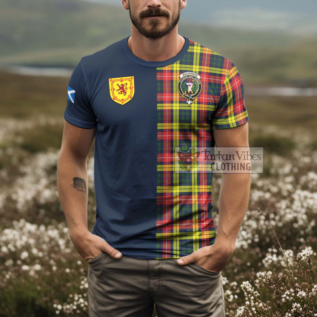 Tartan Vibes Clothing Buchanan Modern Tartan T-Shirt Alba with Scottish Lion Royal Arm Half Style