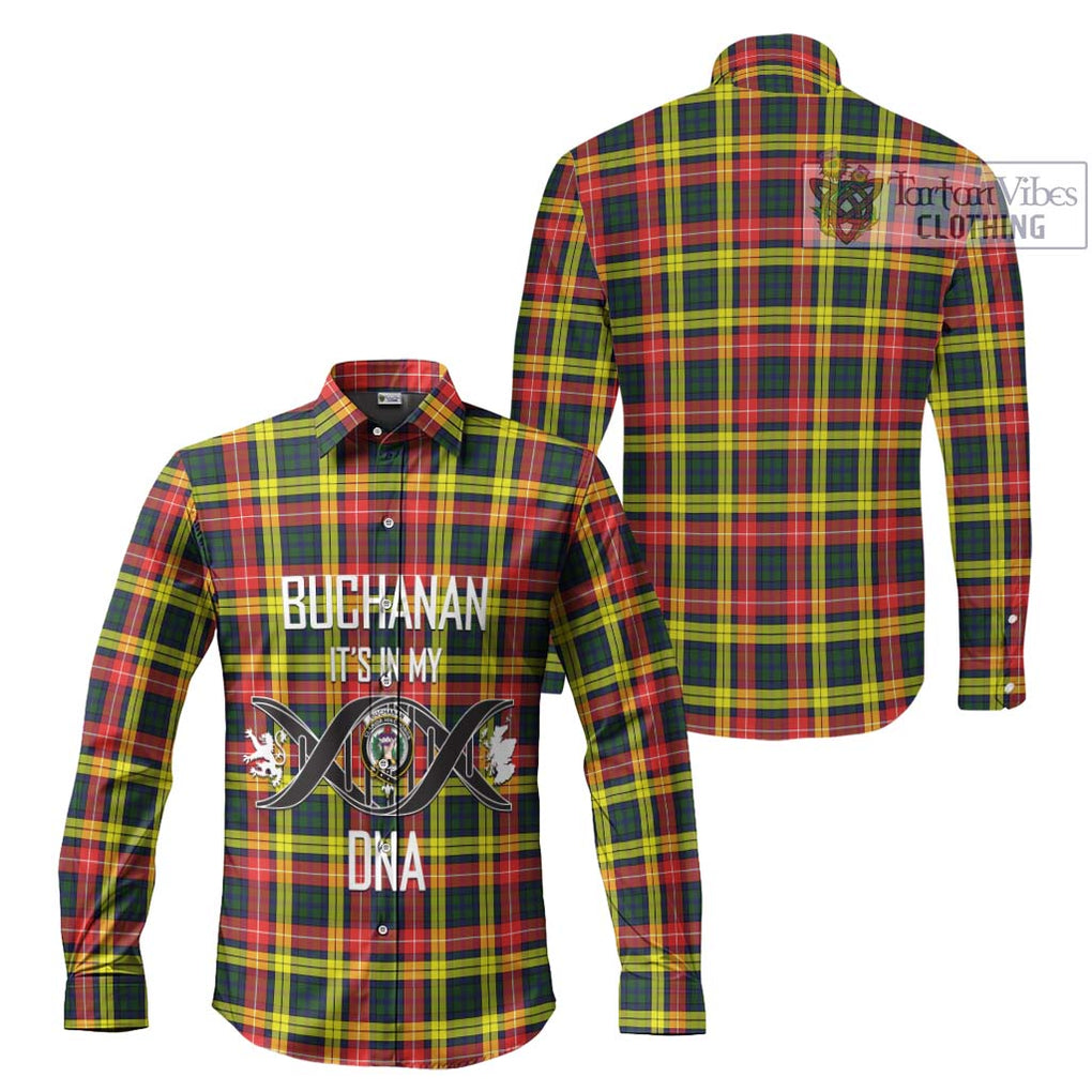 Buchanan Modern Tartan Long Sleeve Button Shirt with Family Crest DNA In Me Style Men's Shirt - Tartanvibesclothing Shop