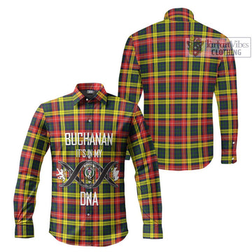 Buchanan Modern Tartan Long Sleeve Button Shirt with Family Crest DNA In Me Style