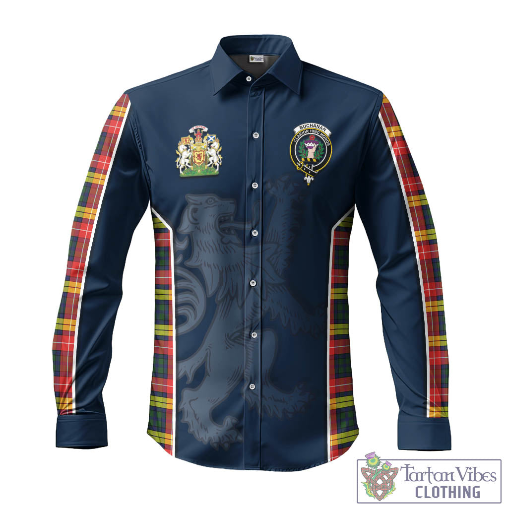 Tartan Vibes Clothing Buchanan Modern Tartan Long Sleeve Button Up Shirt with Family Crest and Lion Rampant Vibes Sport Style