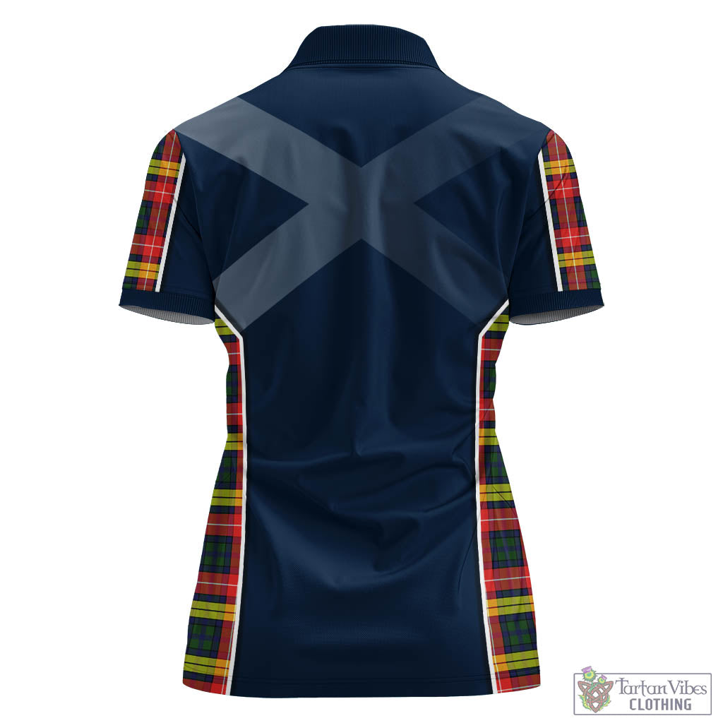 Tartan Vibes Clothing Buchanan Modern Tartan Women's Polo Shirt with Family Crest and Scottish Thistle Vibes Sport Style