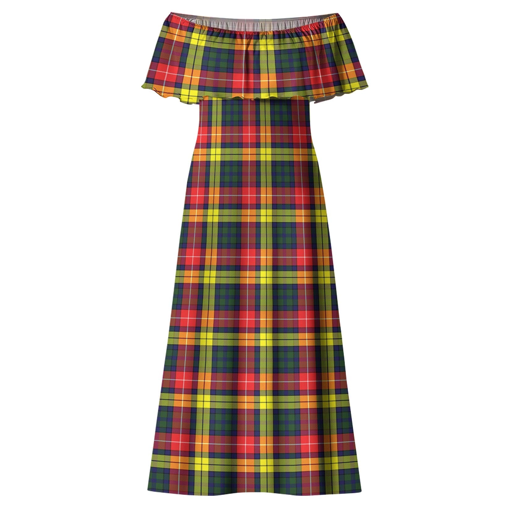 Buchanan Modern Tartan Off Shoulder Long Dress - Tartanvibesclothing