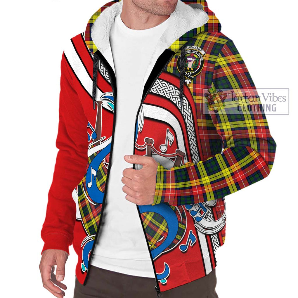 Buchanan Modern Tartan Sherpa Hoodie with Epic Bagpipe Style Unisex - Tartanvibesclothing Shop