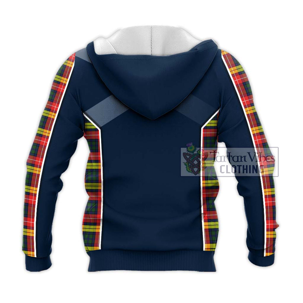 Buchanan Modern Tartan Knitted Hoodie with Family Crest and Lion Rampant Vibes Sport Style - Tartan Vibes Clothing