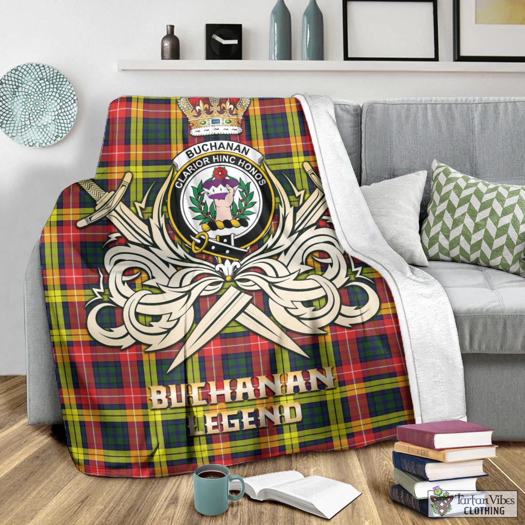 Tartan Vibes Clothing Buchanan Modern Tartan Blanket with Clan Crest and the Golden Sword of Courageous Legacy