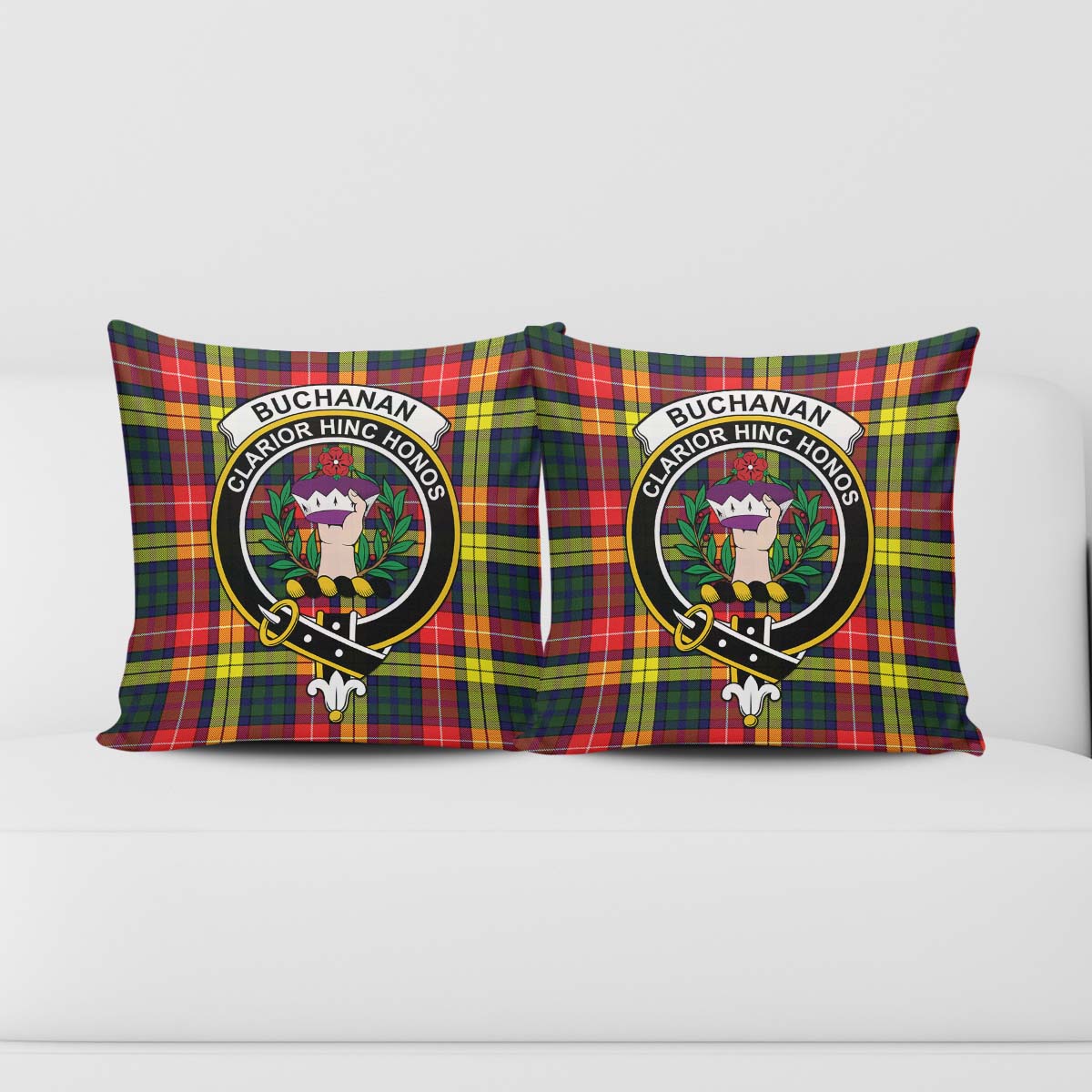 Buchanan Modern Tartan Pillow Cover with Family Crest - Tartanvibesclothing