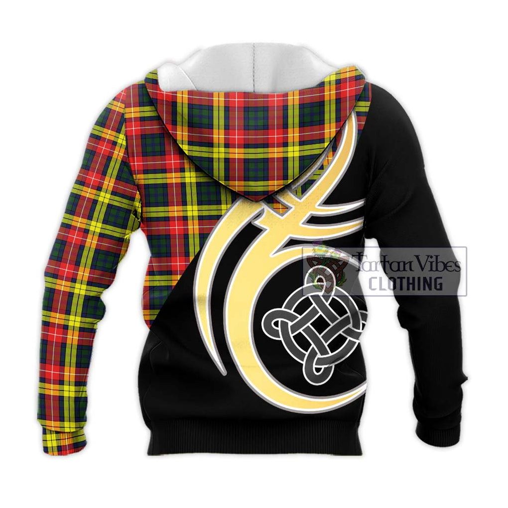 Buchanan Modern Tartan Knitted Hoodie with Family Crest and Celtic Symbol Style - Tartan Vibes Clothing