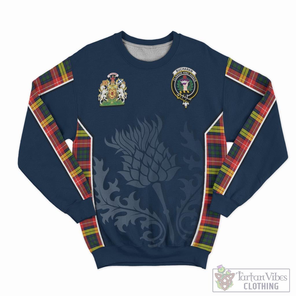 Tartan Vibes Clothing Buchanan Modern Tartan Sweatshirt with Family Crest and Scottish Thistle Vibes Sport Style