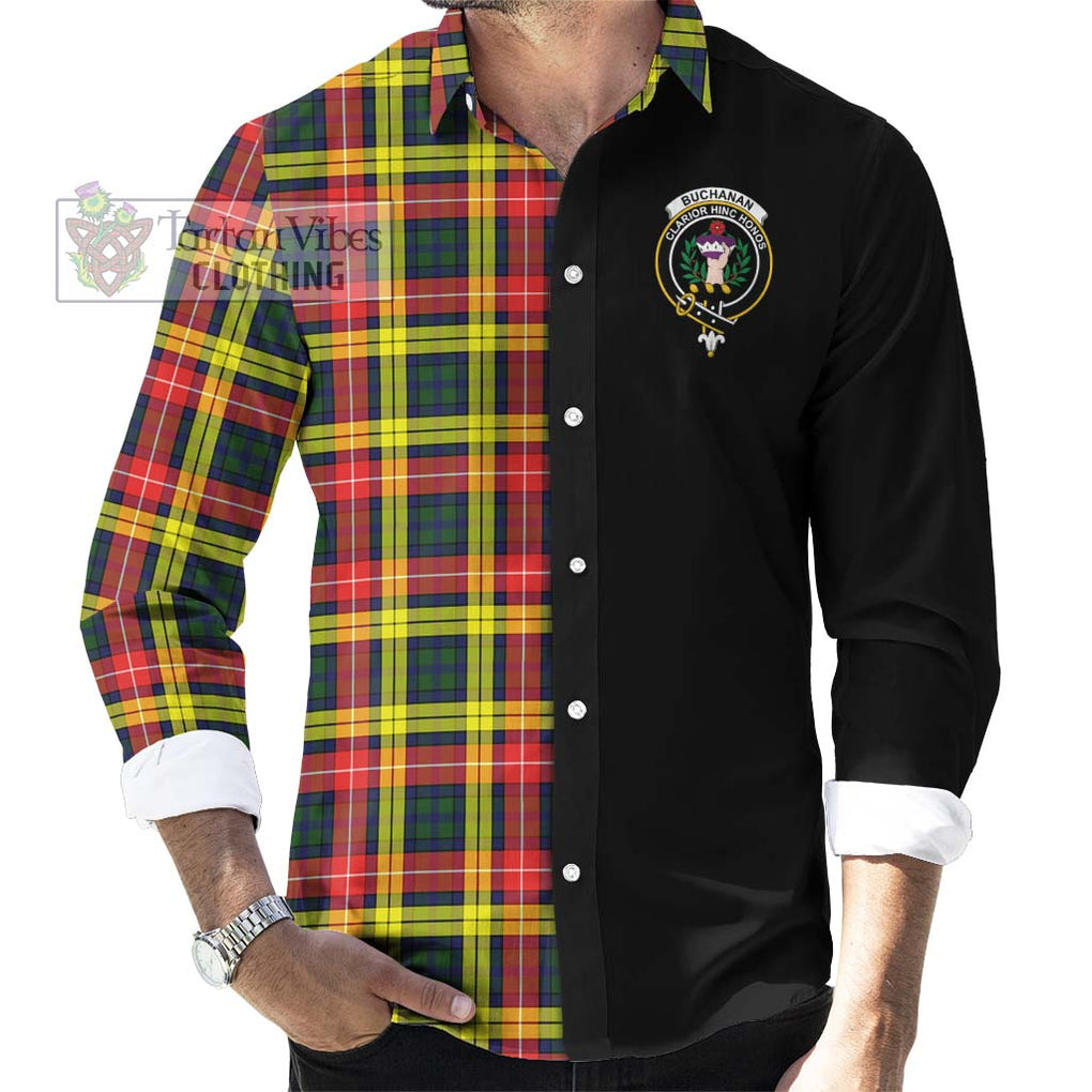 Buchanan Modern Tartan Long Sleeve Button Shirt with Family Crest and Half Of Me Style - Tartanvibesclothing Shop