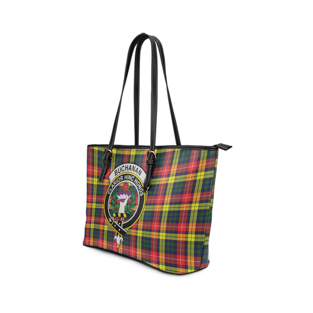 Buchanan Modern Tartan Leather Tote Bag with Family Crest - Tartanvibesclothing