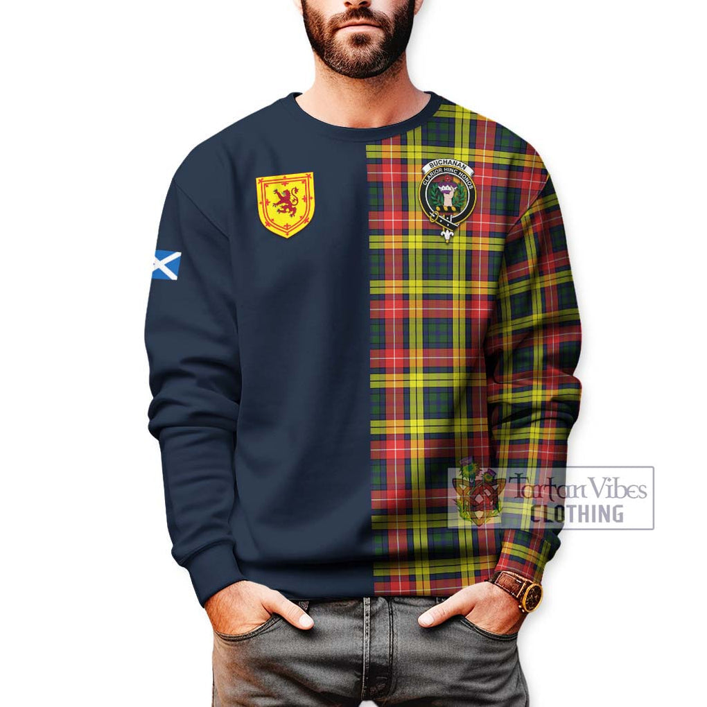 Tartan Vibes Clothing Buchanan Modern Tartan Sweatshirt with Scottish Lion Royal Arm Half Style