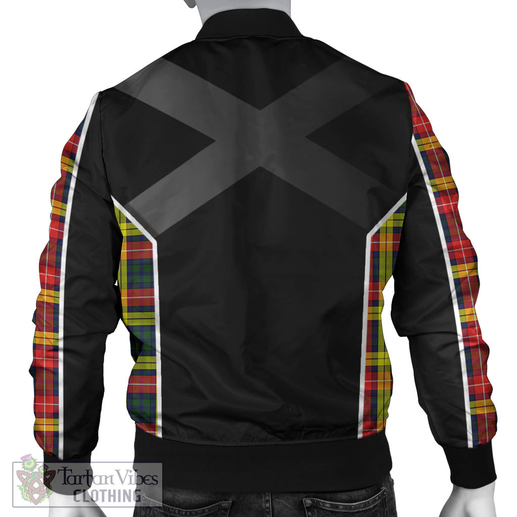 Tartan Vibes Clothing Buchanan Modern Tartan Bomber Jacket with Family Crest and Scottish Thistle Vibes Sport Style