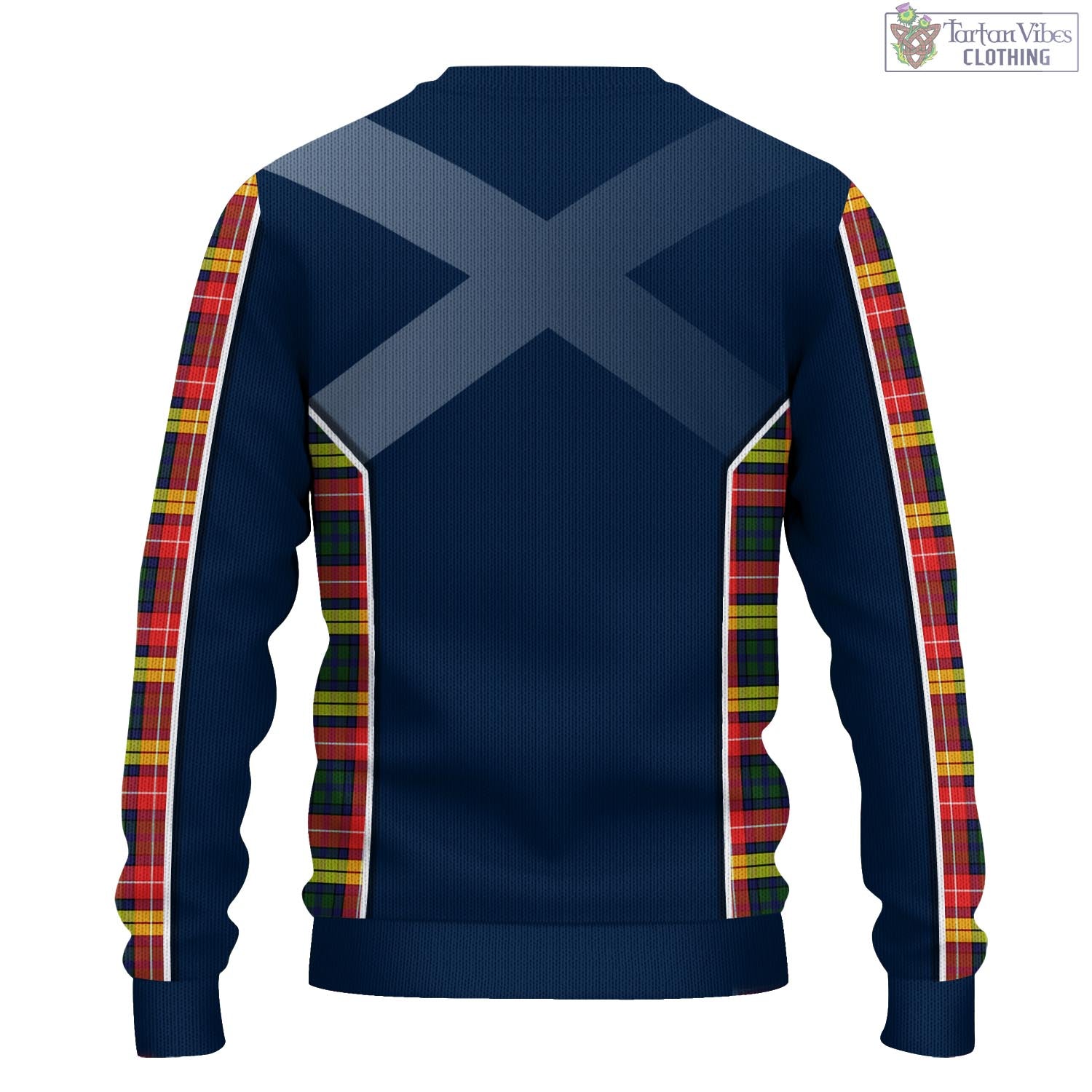 Tartan Vibes Clothing Buchanan Modern Tartan Knitted Sweatshirt with Family Crest and Scottish Thistle Vibes Sport Style