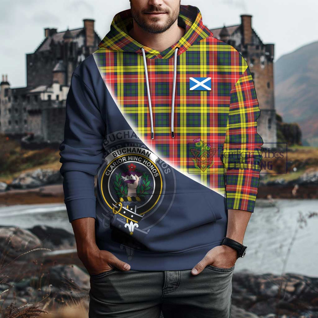 Buchanan Modern Tartan Hoodie with Personalised National Flag and Family Crest Half Style - Tartanvibesclothing Shop