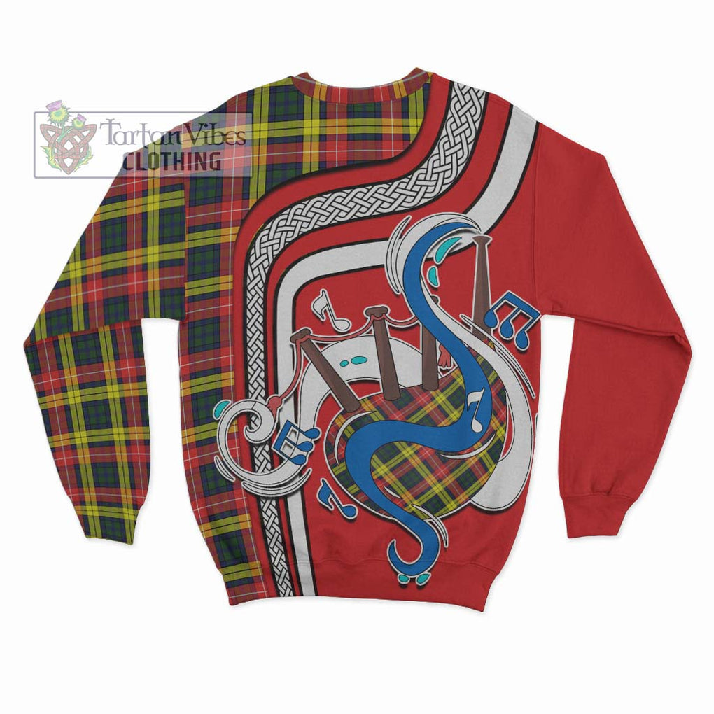 Buchanan Modern Tartan Sweatshirt with Epic Bagpipe Style - Tartanvibesclothing Shop