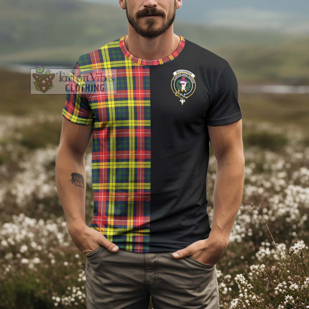 Buchanan Modern Tartan T-Shirt with Family Crest and Half Of Me Style - Tartanvibesclothing Shop