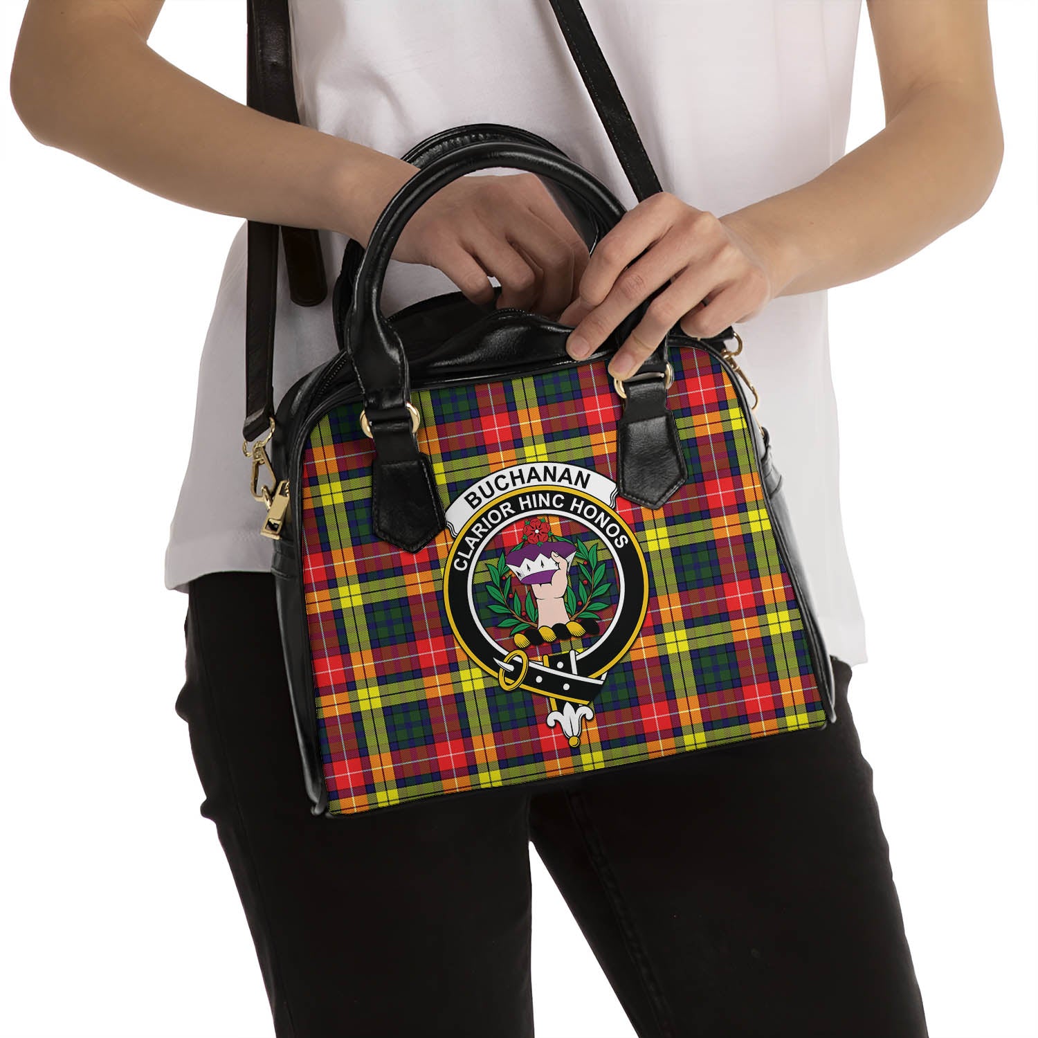 Buchanan Modern Tartan Shoulder Handbags with Family Crest - Tartanvibesclothing