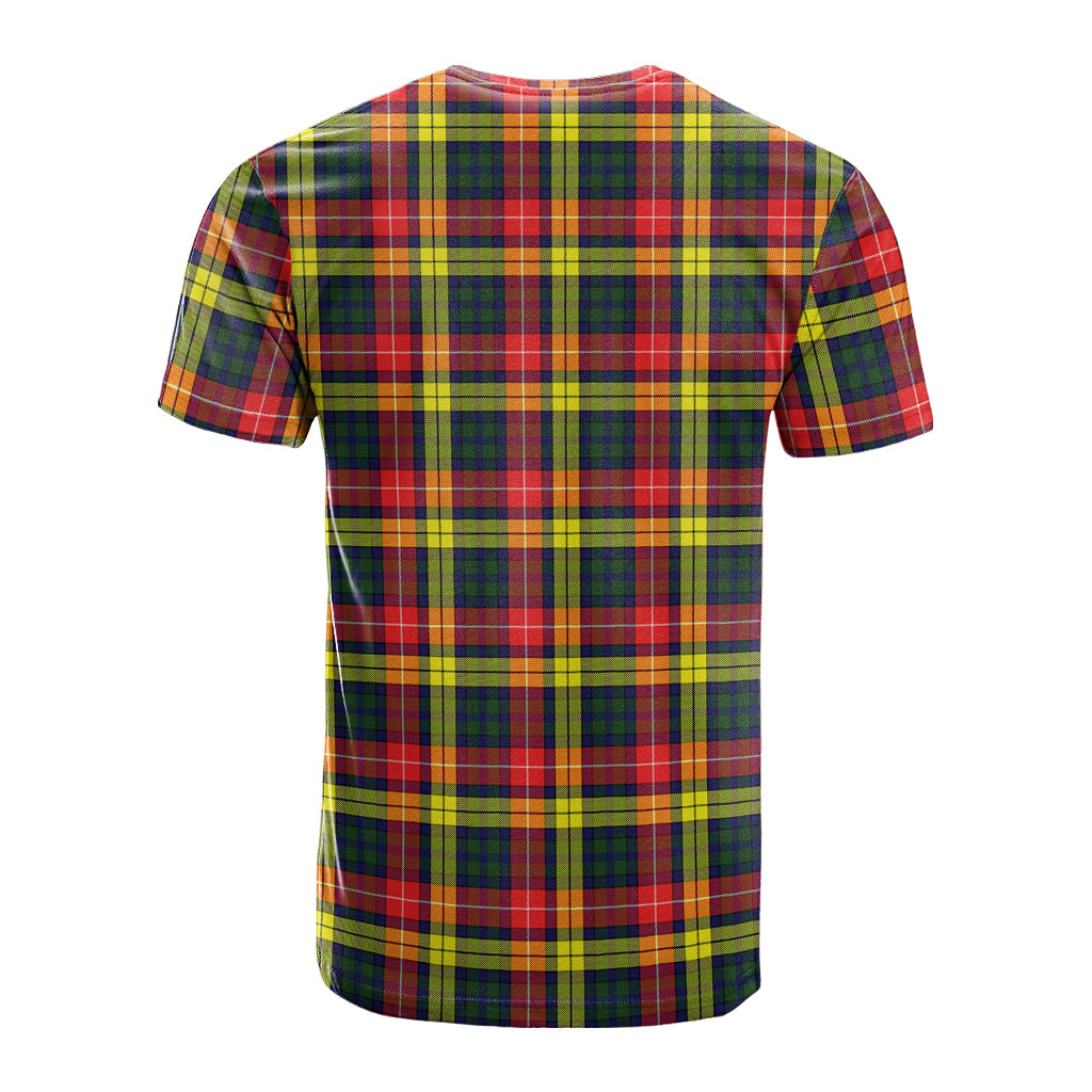 Buchanan Modern Tartan T-Shirt with Family Crest - Tartanvibesclothing