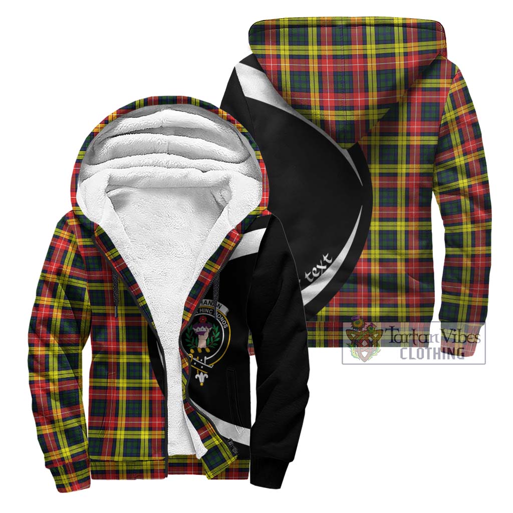 Buchanan Modern Tartan Sherpa Hoodie with Family Crest Circle Style Unisex - Tartan Vibes Clothing