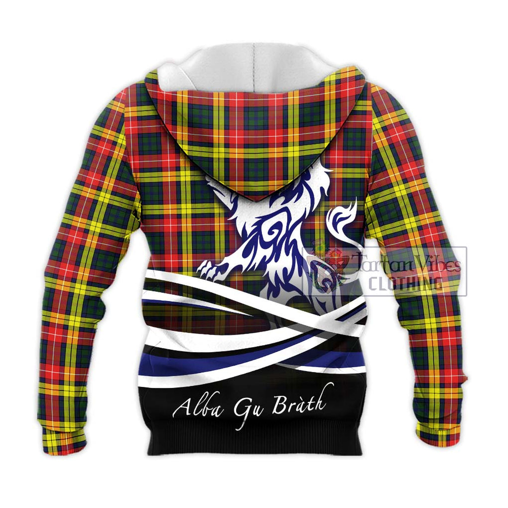 Buchanan Modern Tartan Knitted Hoodie with Alba Gu Brath Regal Lion Emblem - Tartanvibesclothing Shop