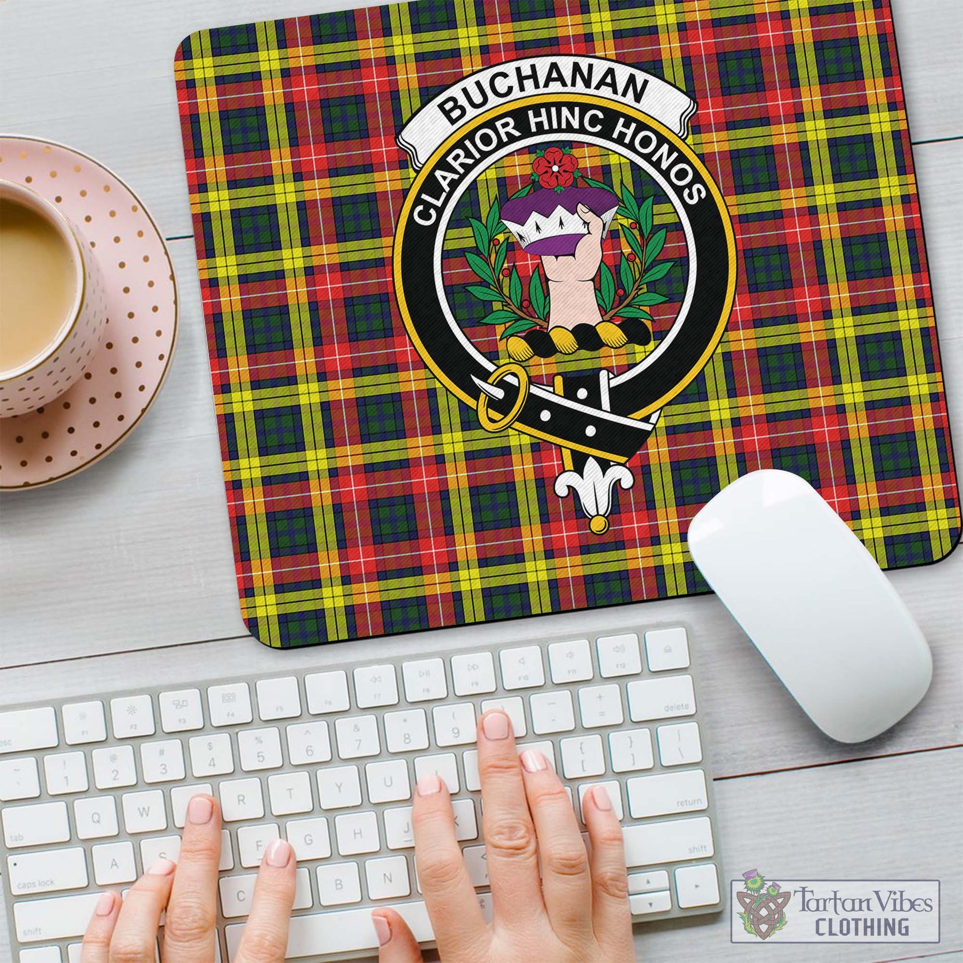 Tartan Vibes Clothing Buchanan Modern Tartan Mouse Pad with Family Crest