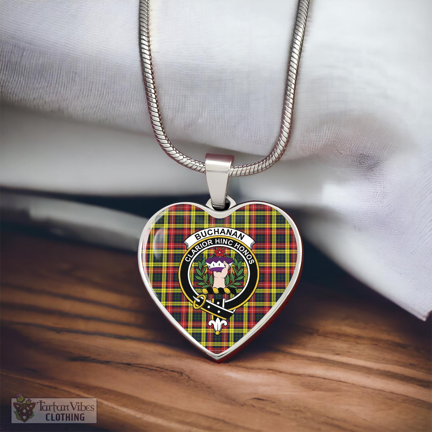 Tartan Vibes Clothing Buchanan Modern Tartan Heart Necklace with Family Crest