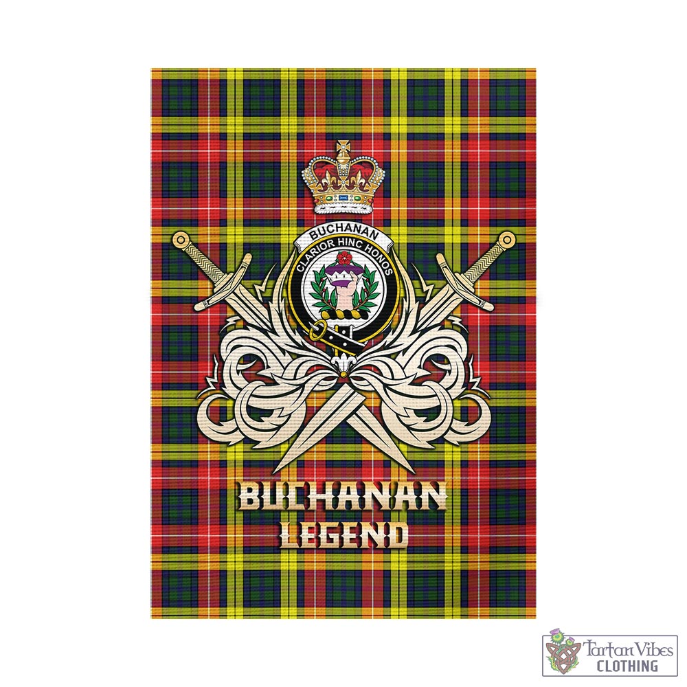 Tartan Vibes Clothing Buchanan Modern Tartan Flag with Clan Crest and the Golden Sword of Courageous Legacy