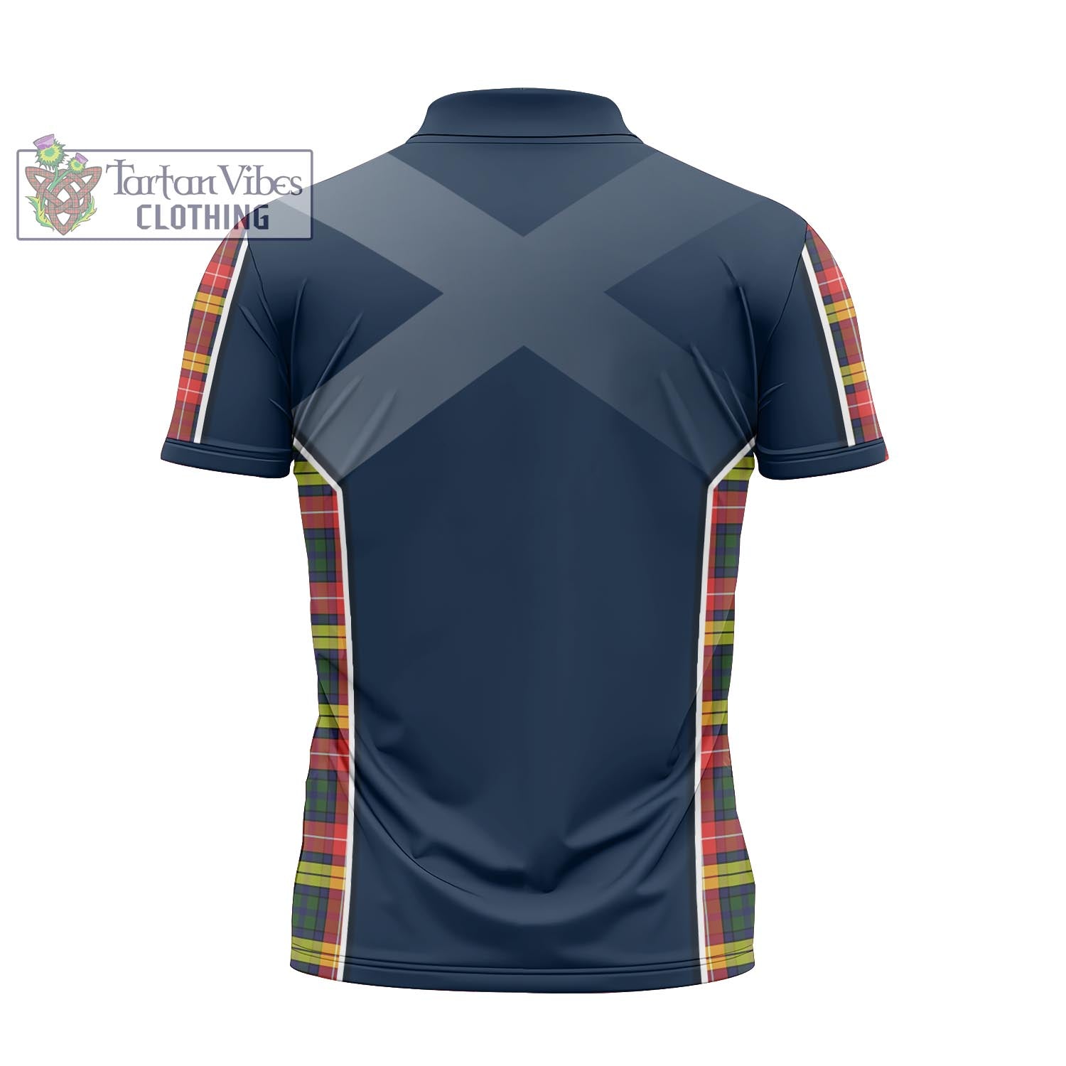 Tartan Vibes Clothing Buchanan Modern Tartan Zipper Polo Shirt with Family Crest and Scottish Thistle Vibes Sport Style