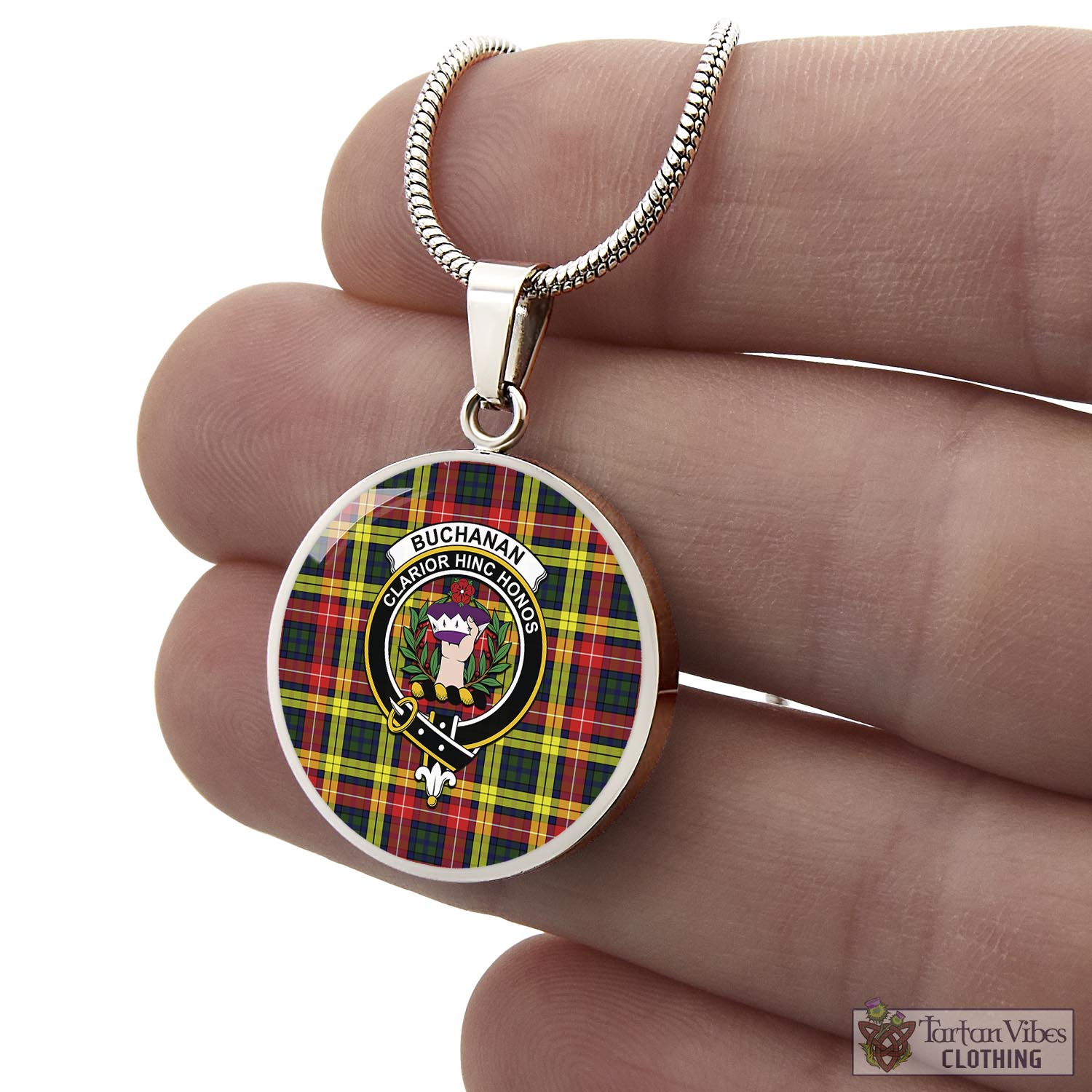 Tartan Vibes Clothing Buchanan Modern Tartan Circle Necklace with Family Crest