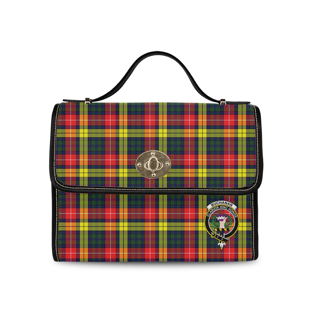 Buchanan Modern Tartan Leather Strap Waterproof Canvas Bag with Family Crest - Tartanvibesclothing