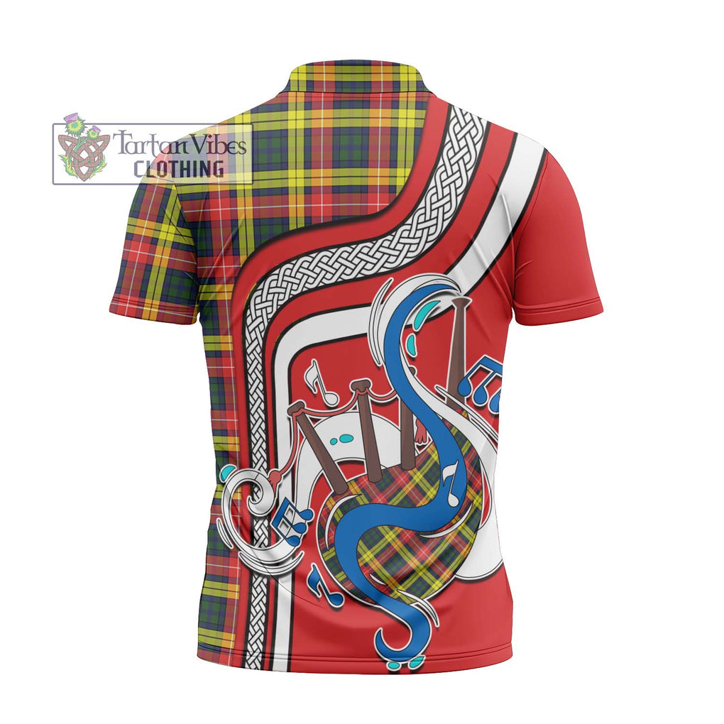 Buchanan Modern Tartan Zipper Polo Shirt with Epic Bagpipe Style - Tartanvibesclothing Shop