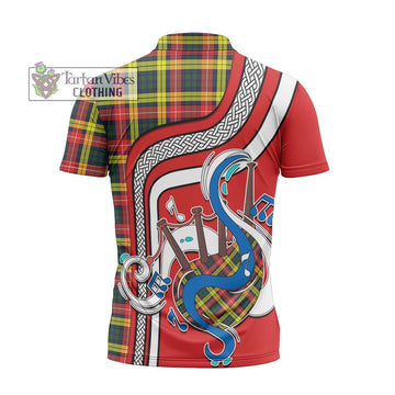 Buchanan Modern Tartan Zipper Polo Shirt with Epic Bagpipe Style