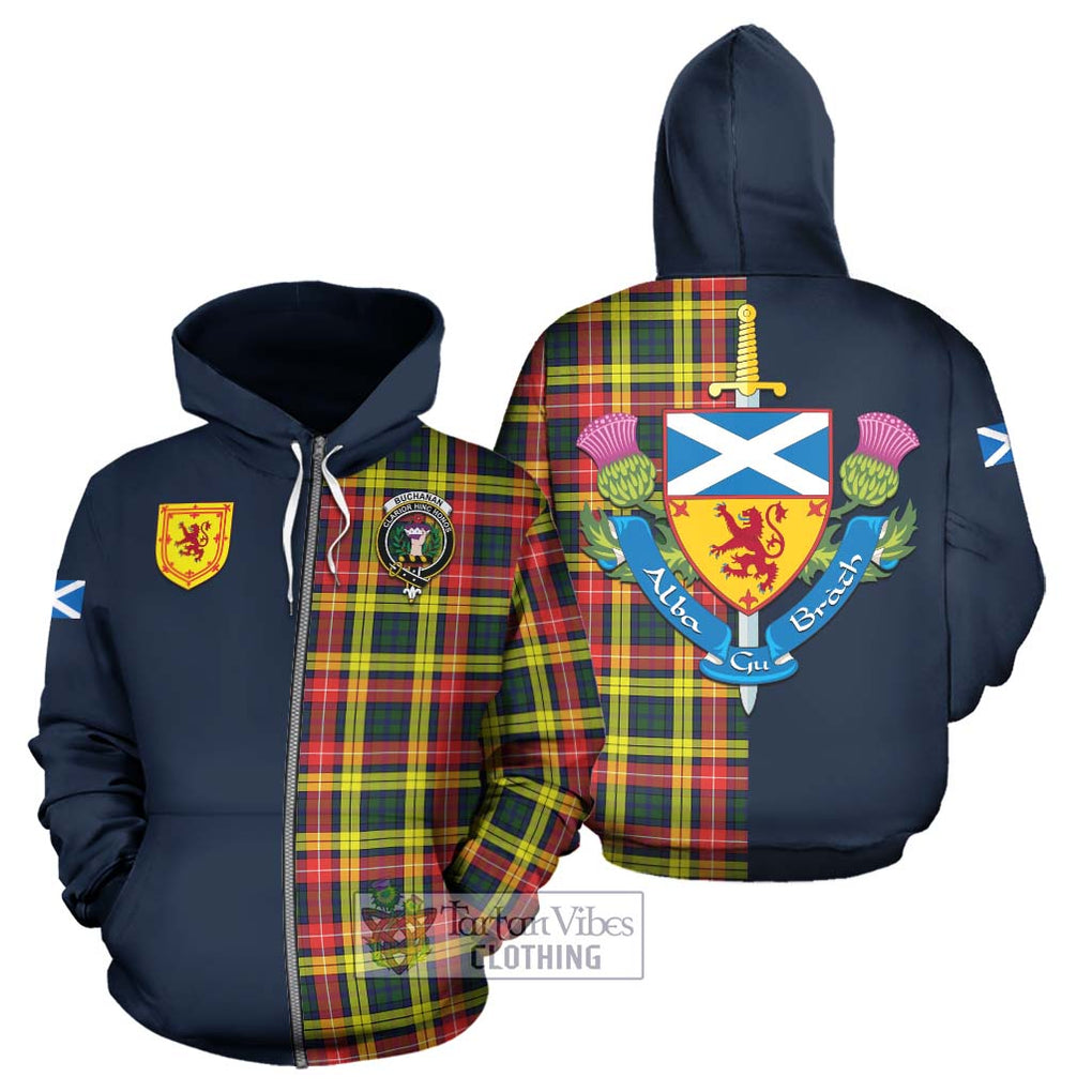 Tartan Vibes Clothing Buchanan Modern Tartan Hoodie with Scottish Lion Royal Arm Half Style