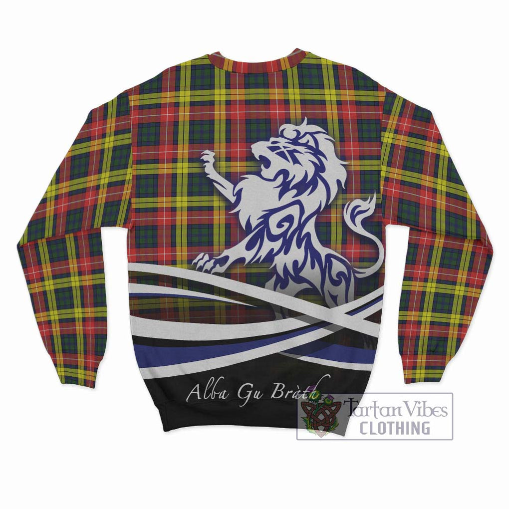 Buchanan Modern Tartan Sweatshirt with Alba Gu Brath Regal Lion Emblem - Tartanvibesclothing Shop