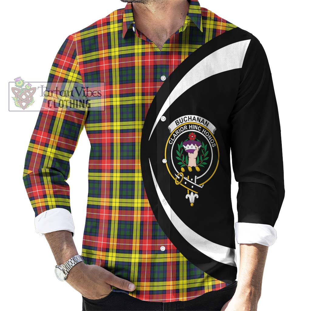 Buchanan Modern Tartan Long Sleeve Button Up with Family Crest Circle Style - Tartan Vibes Clothing