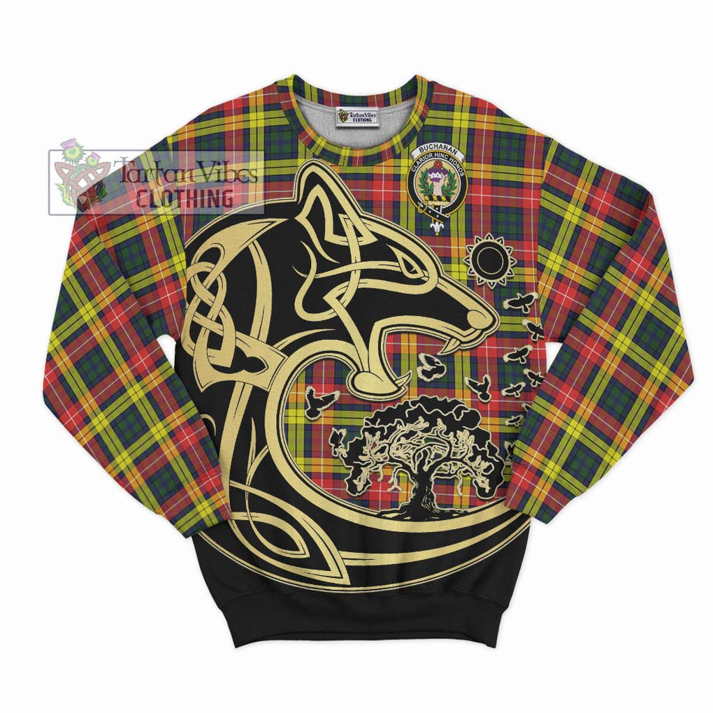 Buchanan Modern Tartan Sweatshirt with Family Crest Celtic Wolf Style - Tartan Vibes Clothing