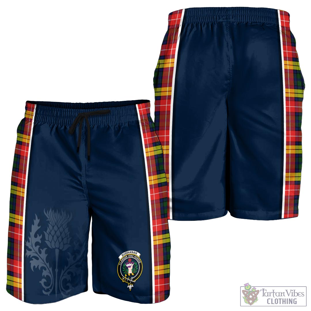 Tartan Vibes Clothing Buchanan Modern Tartan Men's Shorts with Family Crest and Scottish Thistle Vibes Sport Style