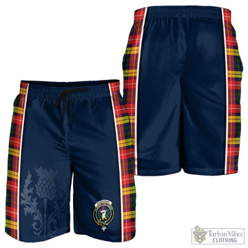 Buchanan Modern Tartan Men's Shorts with Family Crest and Scottish Thistle Vibes Sport Style