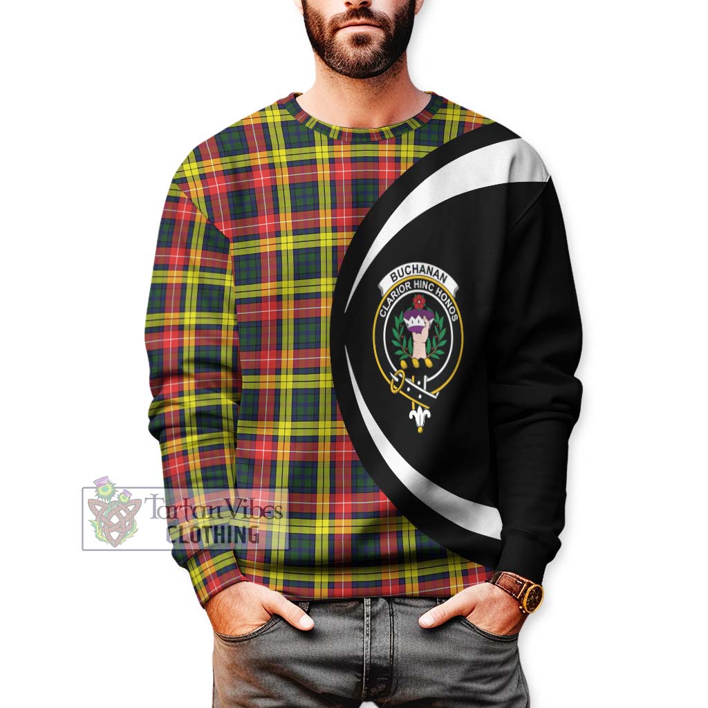 Buchanan Modern Tartan Sweatshirt with Family Crest Circle Style - Tartan Vibes Clothing