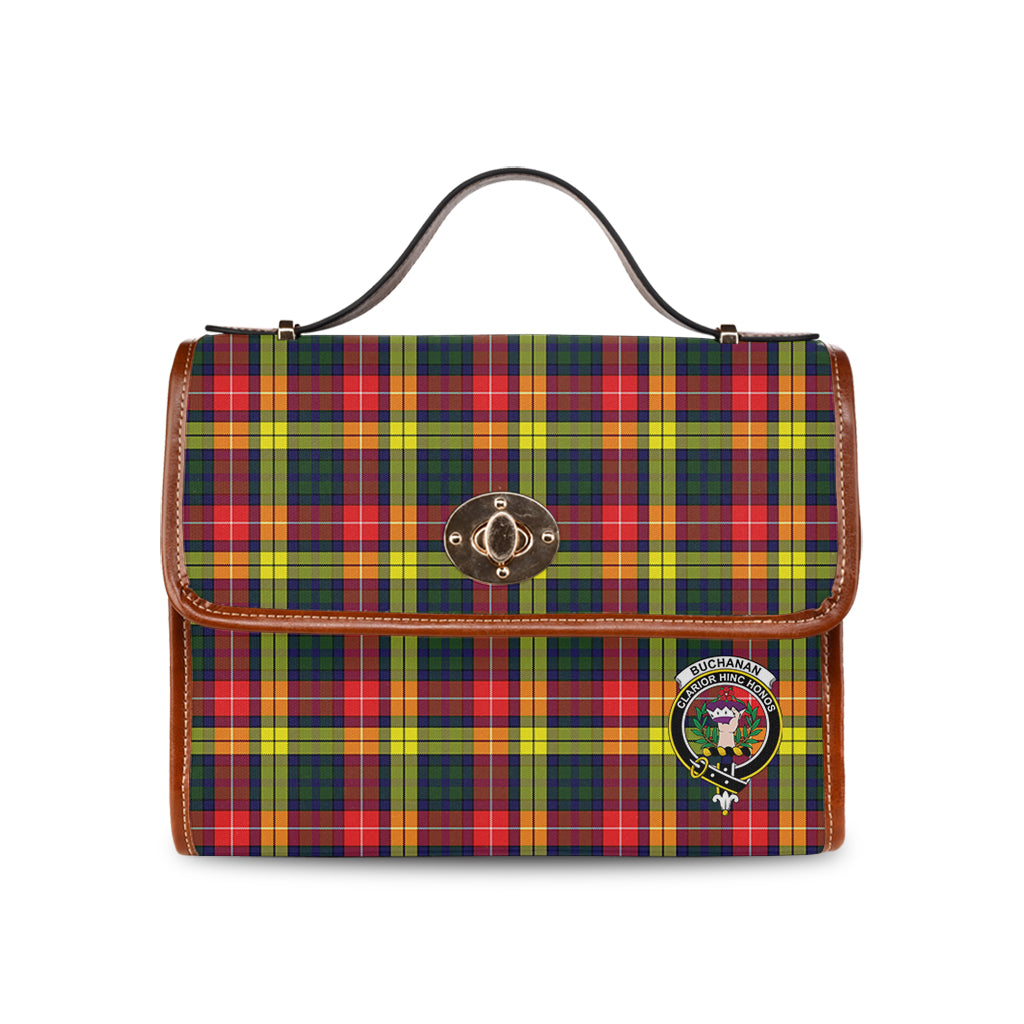 Buchanan Modern Tartan Leather Strap Waterproof Canvas Bag with Family Crest - Tartanvibesclothing