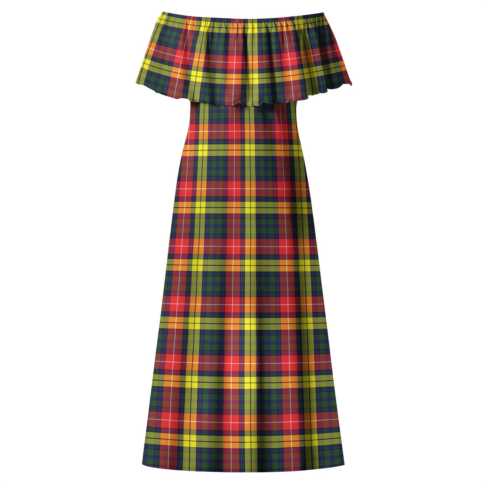 Buchanan Modern Tartan Off Shoulder Long Dress - Tartanvibesclothing