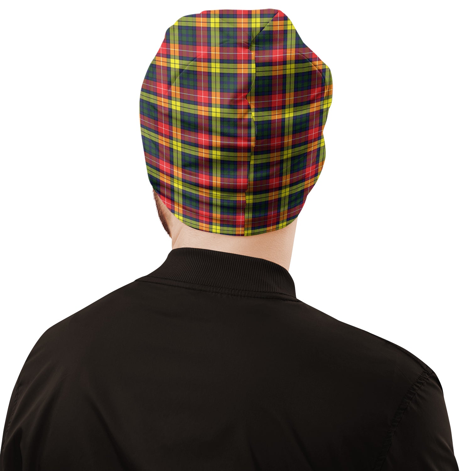 Buchanan Modern Tartan Beanies Hat with Family Crest - Tartanvibesclothing