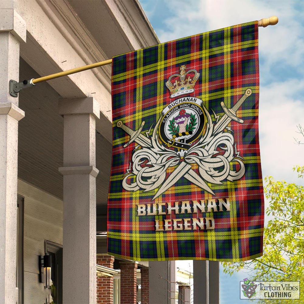 Tartan Vibes Clothing Buchanan Modern Tartan Flag with Clan Crest and the Golden Sword of Courageous Legacy