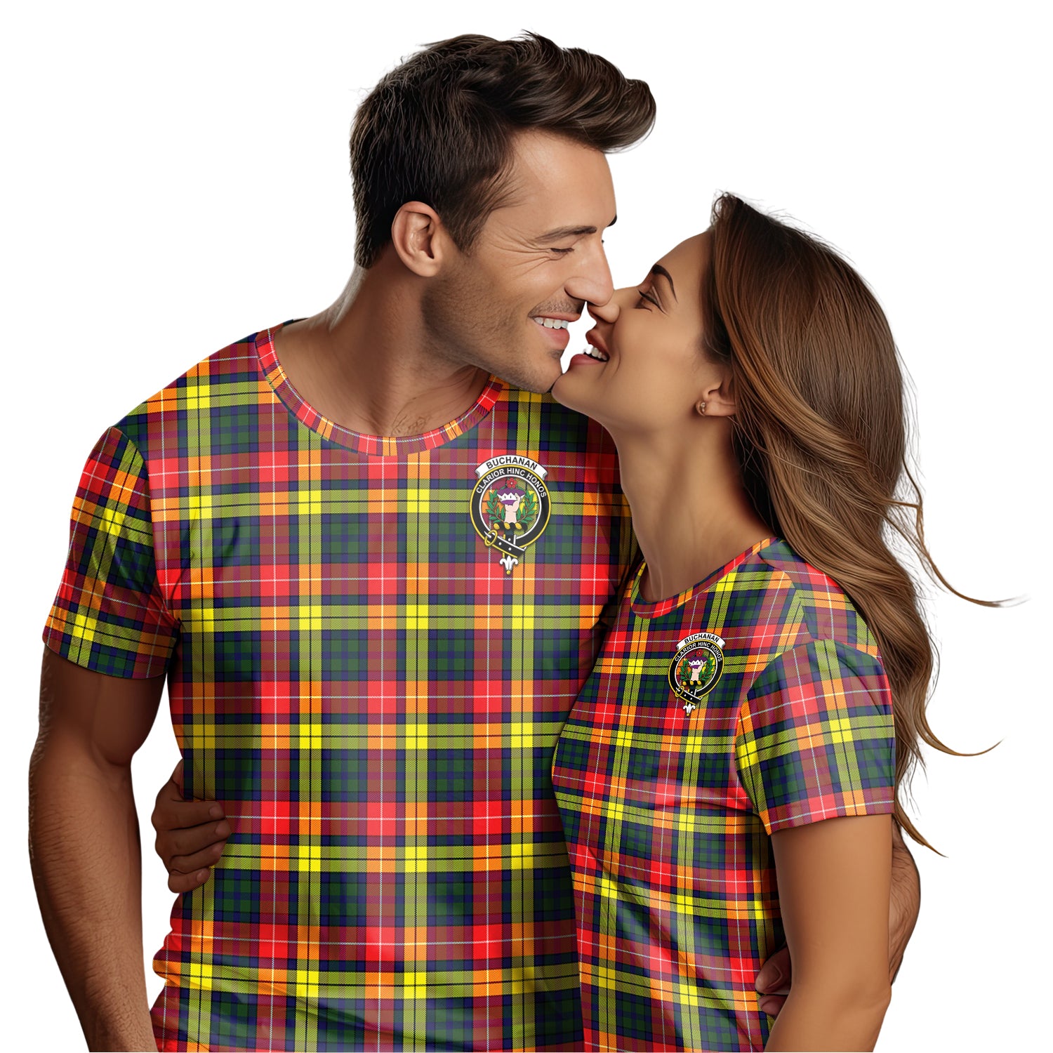 Buchanan Modern Tartan T-Shirt with Family Crest - Tartanvibesclothing