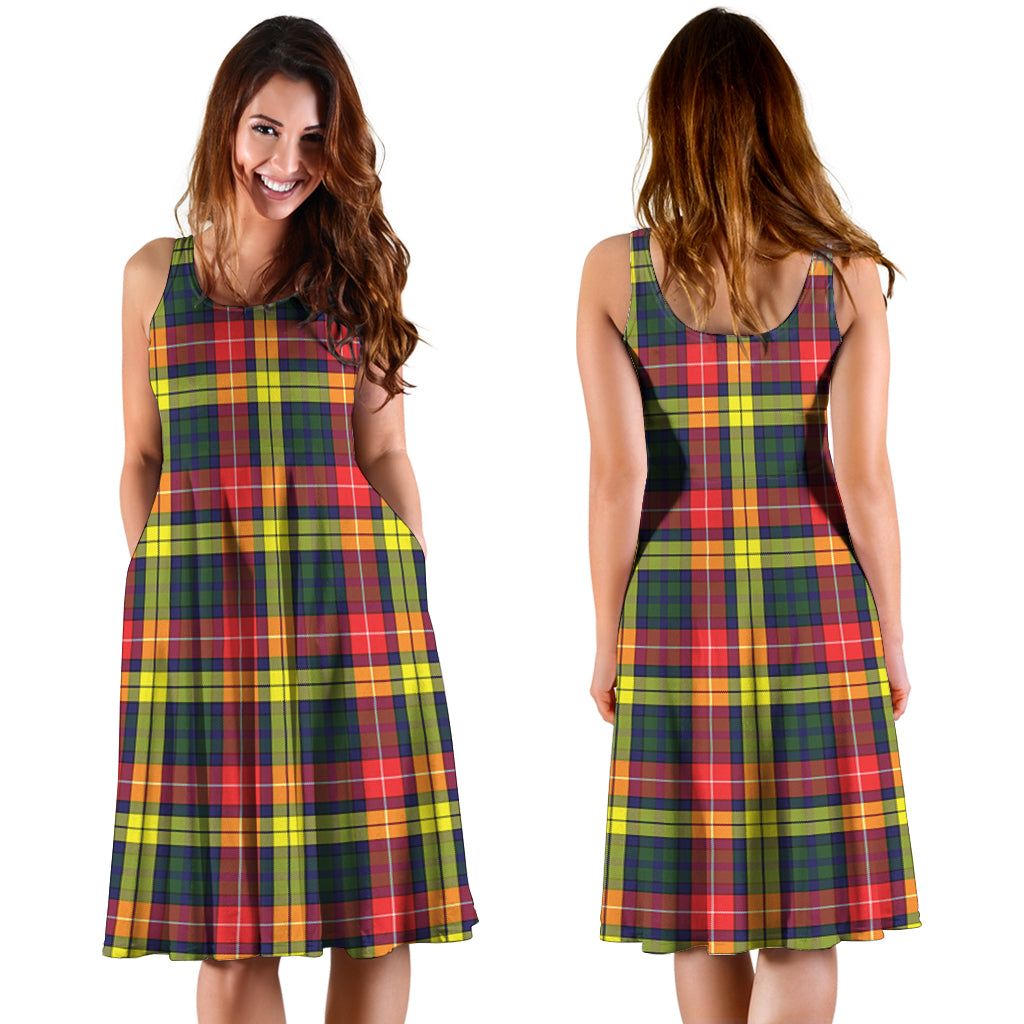 Buchanan Modern Tartan Sleeveless Midi Womens Dress - Tartanvibesclothing