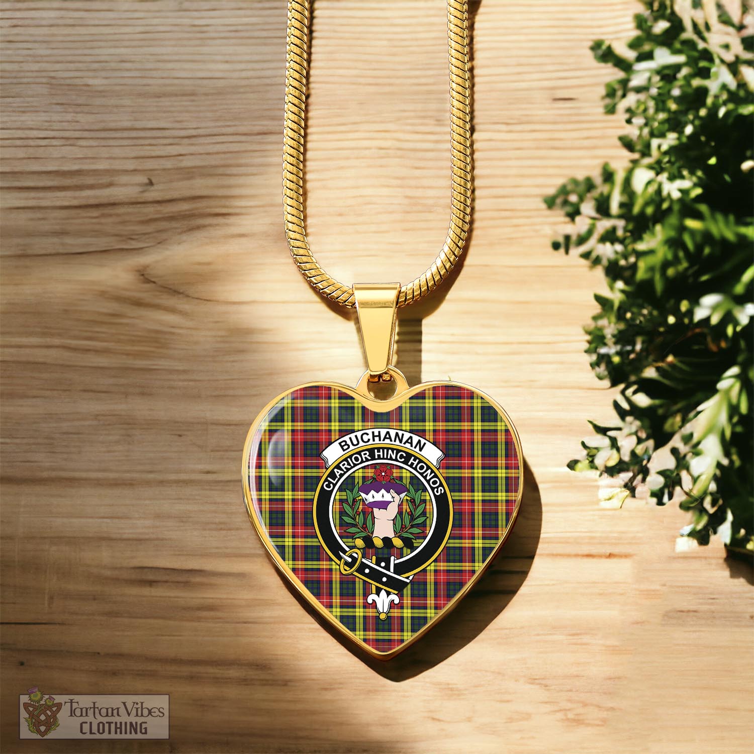 Tartan Vibes Clothing Buchanan Modern Tartan Heart Necklace with Family Crest