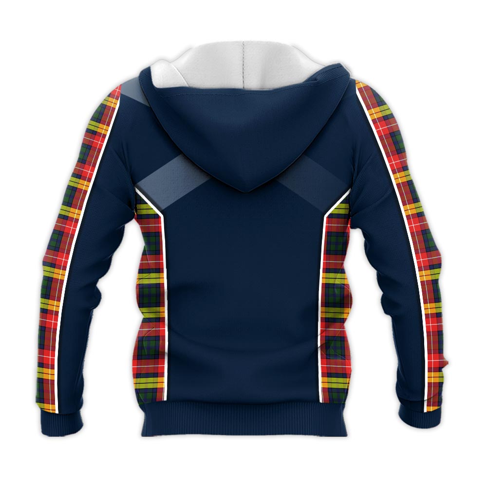 Tartan Vibes Clothing Buchanan Modern Tartan Knitted Hoodie with Family Crest and Scottish Thistle Vibes Sport Style